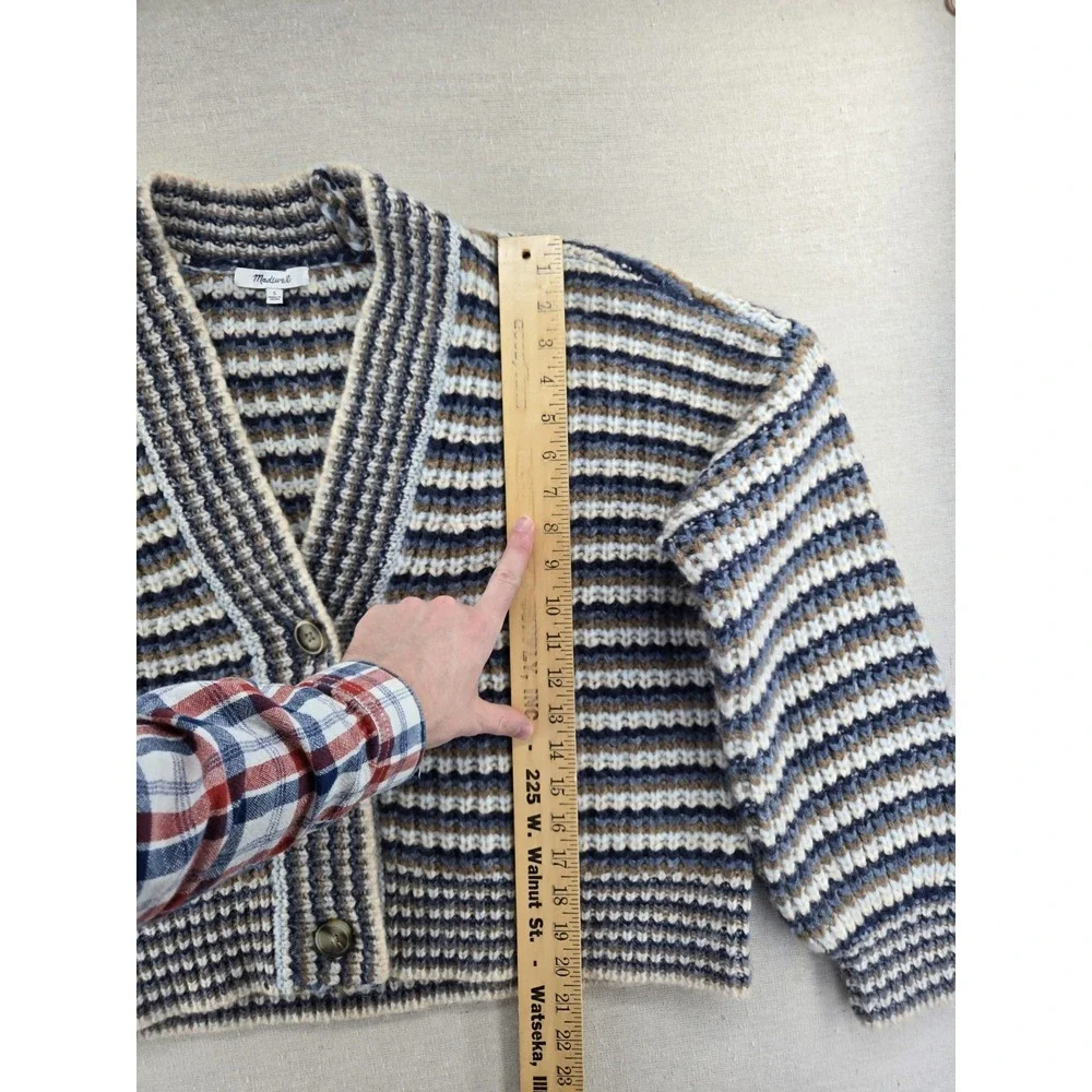 Madewell Women's Waller Crop Cardigan Sweater Striped Heather Cloudburst Large - Picture 6 of 9